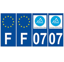 Supstick 4 Stickers Autocollants Plaques Immatriculation Auto Dept 07 Auvergne Rhône Alpes Bleu Foncé Angles Carrés