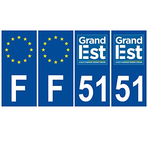 Supstick 4 Stickers Autocollants Plaques Immatriculation Auto Dept 51 Grand Est Bleu Foncé Angles Carrés