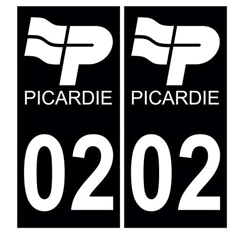 Supstick 2 Stickers Autocollants Plaques Immatriculation Auto Dept 02 Picardie Noir Angles Carrés