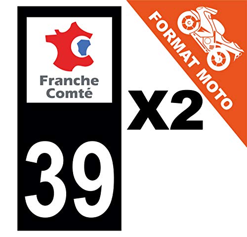 Supstick 2 Stickers Autocollants Plaques Immatriculation Moto Dept 39 Franche Comté Noir Angles Carrés