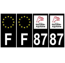 Supstick 4 Stickers Autocollants Plaques Immatriculation Auto Dept 87 Nouvelle Aquitaine Noir Angles Carrés