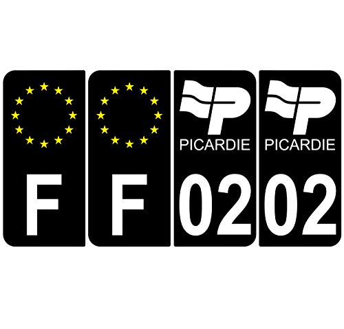 Supstick 4 Stickers Autocollants Plaques Immatriculation Auto Dept 02 Picardie Noir Angles Arrondis