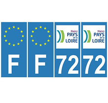 Supstick 4 Stickers Autocollants Plaques Immatriculation Auto Dept 72 Pays de la Loire Bleu Clair Angles Carrés