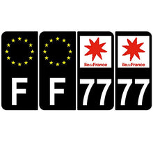 Supstick 4 Stickers Autocollants Plaques Immatriculation Auto Dept 77 Ile de France Noir Angles Arrondis