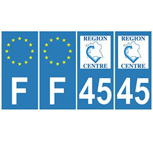 Supstick 4 Stickers Autocollants Plaques Immatriculation Auto Dept 45 Centre Bleu Clair Angles Carrés