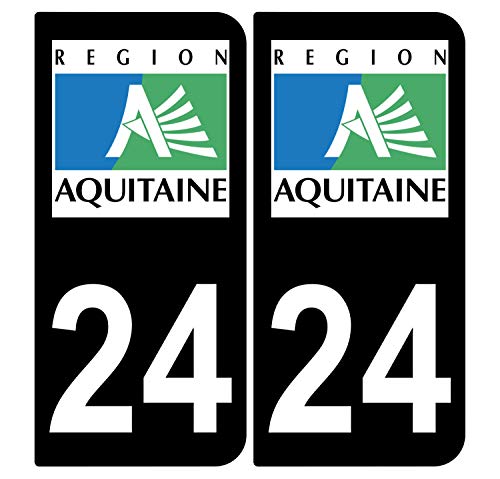 Supstick 2 Stickers Autocollants Plaques Immatriculation Auto Dept 24 Aquitaine Noir Angles Arrondis