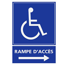 Panneau Rigide Handicapé - Personne à mobilité réduite Rampe d’accès flèche Droite 12x16cm épaisseur 3mm