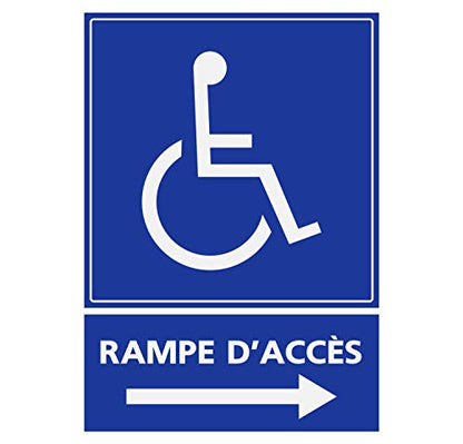 Panneau Rigide Handicapé - Personne à mobilité réduite Rampe d’accès flèche Droite 9x12cm épaisseur 3mm