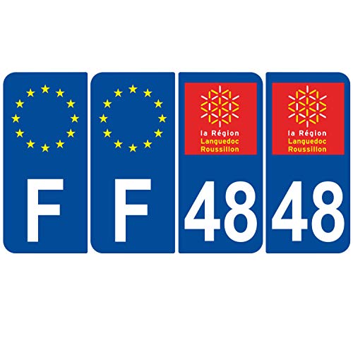 Supstick 4 Stickers Autocollants Plaques Immatriculation Auto Dept 48 Languedoc Roussillon Bleu Foncé Angles Arrondis