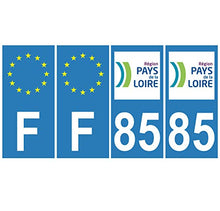 Supstick 4 Stickers Autocollants Plaques Immatriculation Auto Dept 85 Pays de la Loire Bleu Clair Angles Carrés