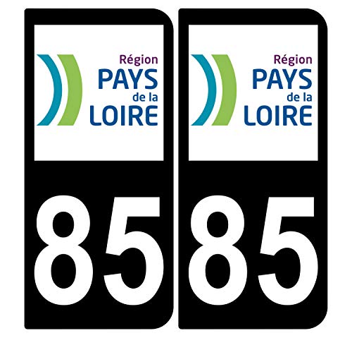 Supstick 2 Stickers Autocollants Plaques Immatriculation Auto Dept 85 Pays de la Loire Noir Angles Arrondis