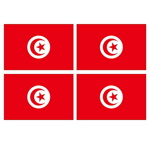 Supstick Lot de 4 Autocollants Stickers Drapeau de Pays Nation Tunisie Format 6x4cm