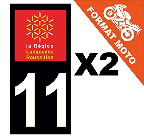 Supstick 2 Stickers Autocollants Plaques Immatriculation Moto Dept 11 Languedoc Roussillon Noir Angles Carrés