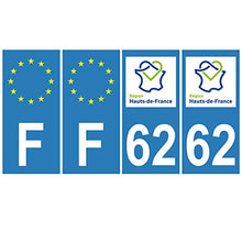 Supstick 4 Stickers Autocollants Plaques Immatriculation Auto Dept 62 Hauts de France Bleu Clair Angles Carrés