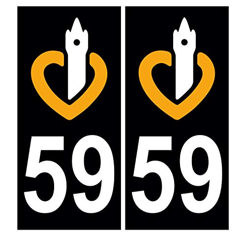 Supstick 2 Stickers Autocollants Plaques Immatriculation Auto Dept 59 Nord Noir Angles Carrés