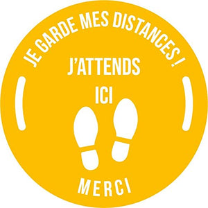 Autocollant stickers signalétique stop covid sol antidérapant - respect des distances - format 20x20cm couleur jaune