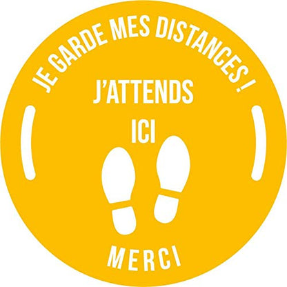 Lot de 5 Autocollant stickers signalétique stop covid sol antidérapant - respect des distances - format 30x30cm couleur jaune