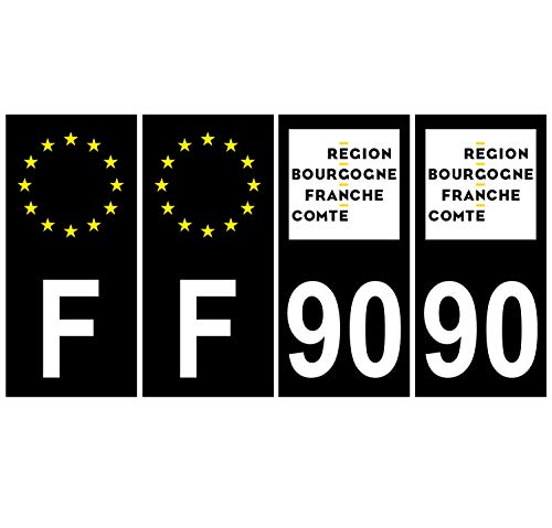 Supstick 4 Stickers Autocollants Plaques Immatriculation Auto Dept 90 Bourgogne Franche Comté Noir Angles Carrés