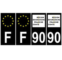 Supstick 4 Stickers Autocollants Plaques Immatriculation Auto Dept 90 Bourgogne Franche Comté Noir Angles Carrés