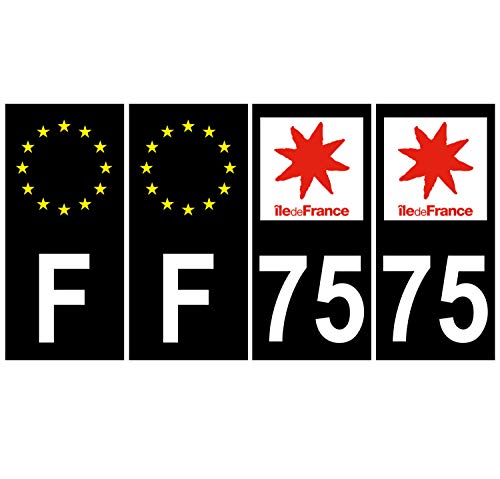 Supstick 4 Stickers Autocollants Plaques Immatriculation Auto Dept 75 Ile de France Noir Angles Carrés