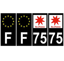 Supstick 4 Stickers Autocollants Plaques Immatriculation Auto Dept 75 Ile de France Noir Angles Carrés