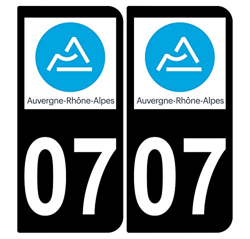 Supstick 2 Stickers Autocollants Plaques Immatriculation Auto Dept 07 Auvergne Rhône Alpes Noir Angles Arrondis