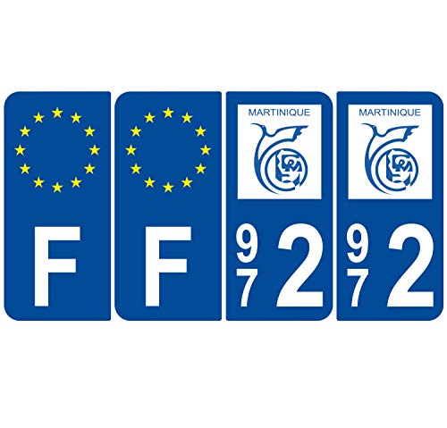 Supstick 4 Stickers Autocollants Plaques Immatriculation Auto Dept 972 Martinique Bleu Foncé Angles Arrondis