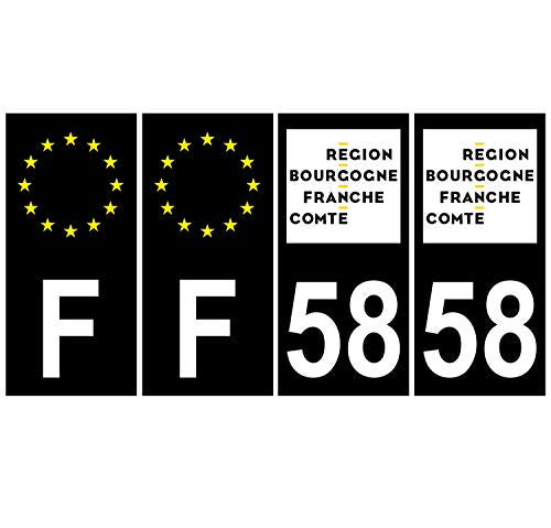 Supstick 4 Stickers Autocollants Plaques Immatriculation Auto Dept 58 Bourgogne Franche Comté Noir Angles Carrés