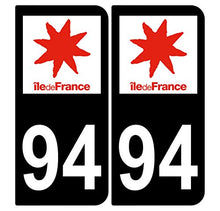 Supstick 2 Stickers Autocollants Plaques Immatriculation Auto Dept 94 Ile de France Noir Angles Arrondis