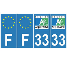 Supstick 4 Stickers Autocollants Plaques Immatriculation Auto Dept 33 Aquitaine Bleu Clair Angles Carrés