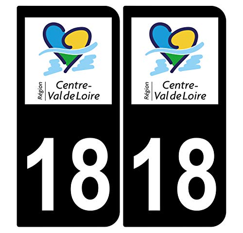 Supstick 2 Stickers Autocollants Plaques Immatriculation Auto Dept 18 Centre Val de Loire Noir Angles Arrondis