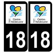 Supstick 2 Stickers Autocollants Plaques Immatriculation Auto Dept 18 Centre Val de Loire Noir Angles Arrondis