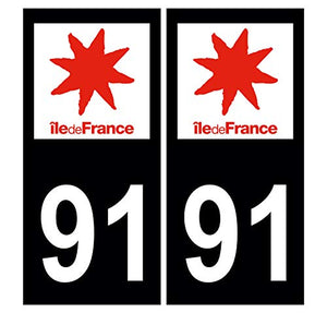 Supstick 2 Stickers Autocollants Plaques Immatriculation Auto Dept 91 Ile de France Noir Angles Carrés