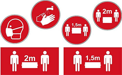 Lot panel d’autocollants stickers signalétique - cercle 20x20cm - rectangle 20x7cm couleur rouge