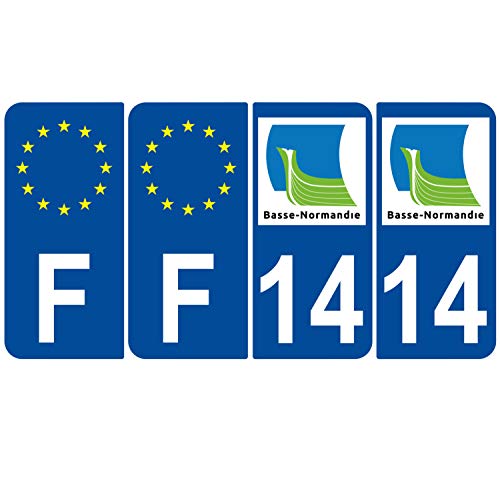 Supstick 4 Stickers Autocollants Plaques Immatriculation Auto Dept 14 Basse Normandie Bleu Foncé Angles Arrondis