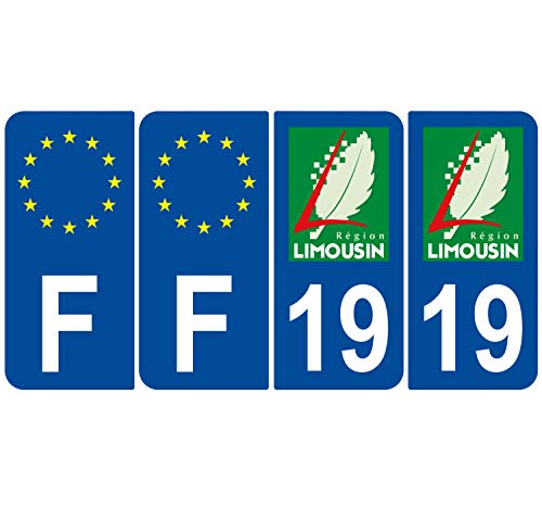 Supstick 4 Stickers Autocollants Plaques Immatriculation Auto Dept 19 Limousin Bleu Foncé Angles Arrondis