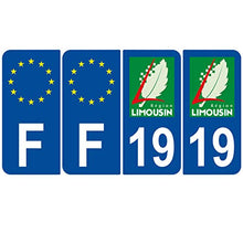 Supstick 4 Stickers Autocollants Plaques Immatriculation Auto Dept 19 Limousin Bleu Foncé Angles Arrondis