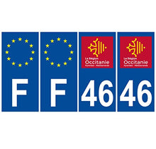 Supstick 4 Stickers Autocollants Plaques Immatriculation Auto Dept 46 Occitanie Bleu Foncé Angles Carrés