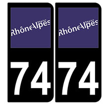 Supstick 2 Stickers Autocollants Plaques Immatriculation Auto Dept 74 Rhône Alpes Noir Angles Arrondis