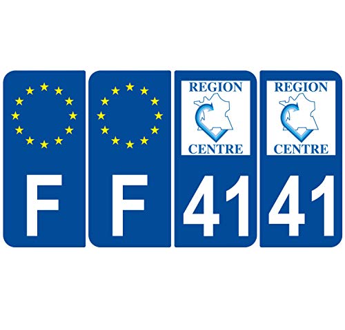 Supstick 4 Stickers Autocollants Plaques Immatriculation Auto Dept 41 Centre Bleu Foncé Angles Arrondis
