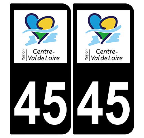 Supstick 2 Stickers Autocollants Plaques Immatriculation Auto Dept 45 Centre Val de Loire Noir Angles Arrondis