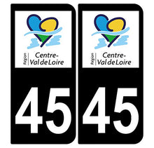Supstick 2 Stickers Autocollants Plaques Immatriculation Auto Dept 45 Centre Val de Loire Noir Angles Arrondis