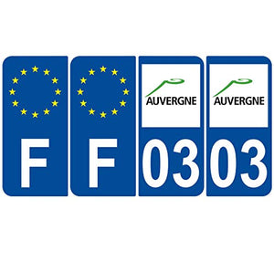 Supstick 4 Stickers Autocollants Plaques Immatriculation Auto Dept 03 Auvergne Bleu Foncé Angles Arrondis