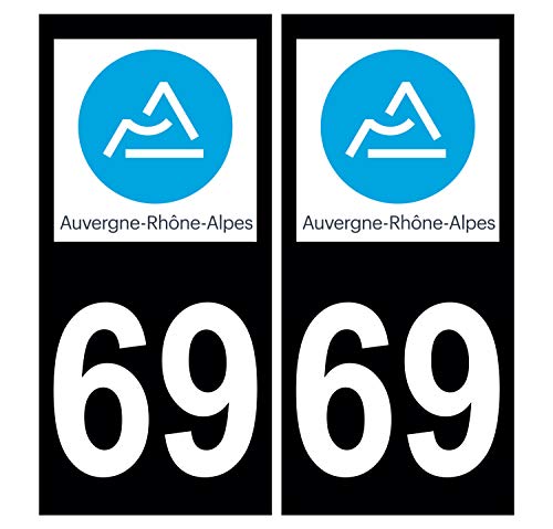 Supstick 2 Stickers Autocollants Plaques Immatriculation Auto Dept 69 Auvergne Rhône Alpes Noir Angles Carrés
