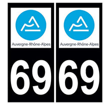 Supstick 2 Stickers Autocollants Plaques Immatriculation Auto Dept 69 Auvergne Rhône Alpes Noir Angles Carrés