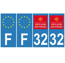 Supstick 4 Stickers Autocollants Plaques Immatriculation Auto Dept 32 Midi Pyrénées Bleu Clair Angles Carrés