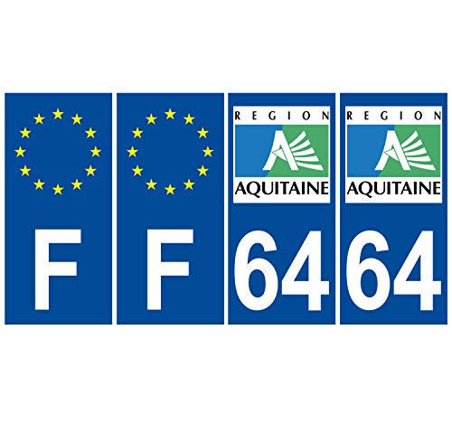 Supstick 4 Stickers Autocollants Plaques Immatriculation Auto Dept 64 Aquitaine Bleu Foncé Angles Carrés