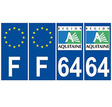 Supstick 4 Stickers Autocollants Plaques Immatriculation Auto Dept 64 Aquitaine Bleu Foncé Angles Carrés