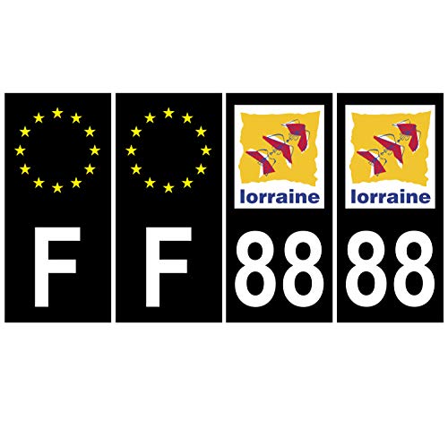 Supstick 4 Stickers Autocollants Plaques Immatriculation Auto Dept 88 Lorraine Noir Angles Carrés