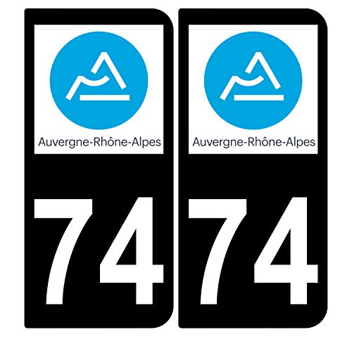 Supstick 2 Stickers Autocollants Plaques Immatriculation Auto Dept 74 Auvergne Rhône Alpes Noir Angles Arrondis